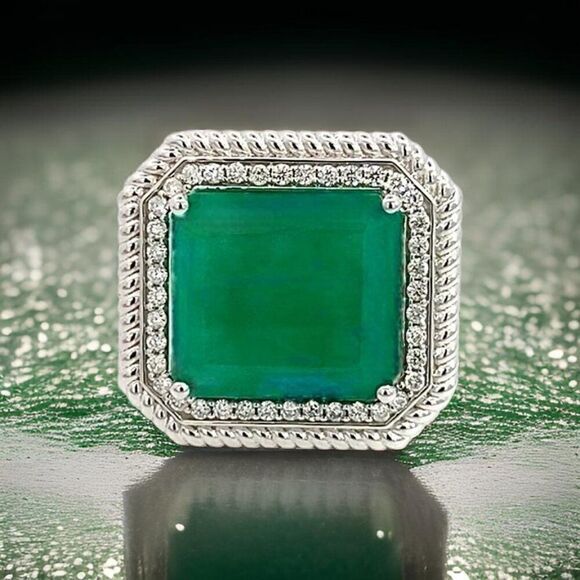Natural Emerald Diamond Ring 6.25 14k W Gold 13.14 TCW Certified $9,775 402673 - Picture 9 of 13